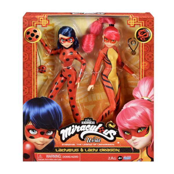 Pack de 2 bonecas 26 cm- Ladybug e Dragon Shangai